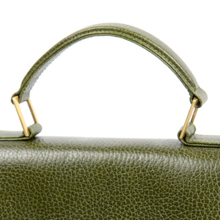 Vintage 1990s Mark Cross Green Pebble Leather Top Handle Handbag or Shoulder Bag gold hardware