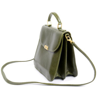 Vintage 1990s Mark Cross Green Pebble Leather Top Handle Handbag or Shoulder Bag