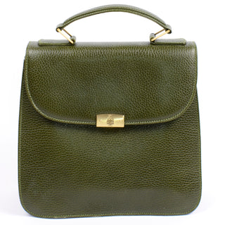 1990s Mark Cross Deep Green Pebble Leather Top Handle Handbag or Shoulder Bag