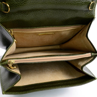1990s Mark Cross Green Pebble Leather Top Handle Handbag or Shoulder Bag