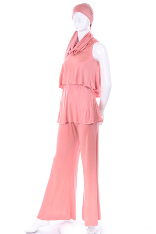 Adri Mary Adrienne Steckling Coen Vintage Salmon Pink Outfit W Pants Top & Scarf