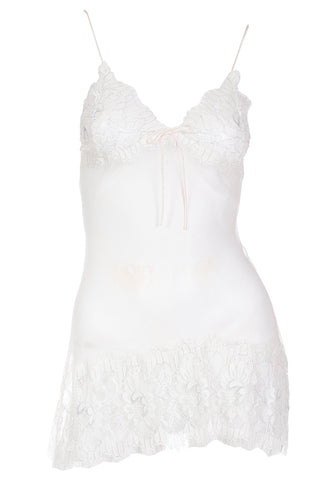 1990s Mary Green White Silk Chemise Slip With Lace Trim