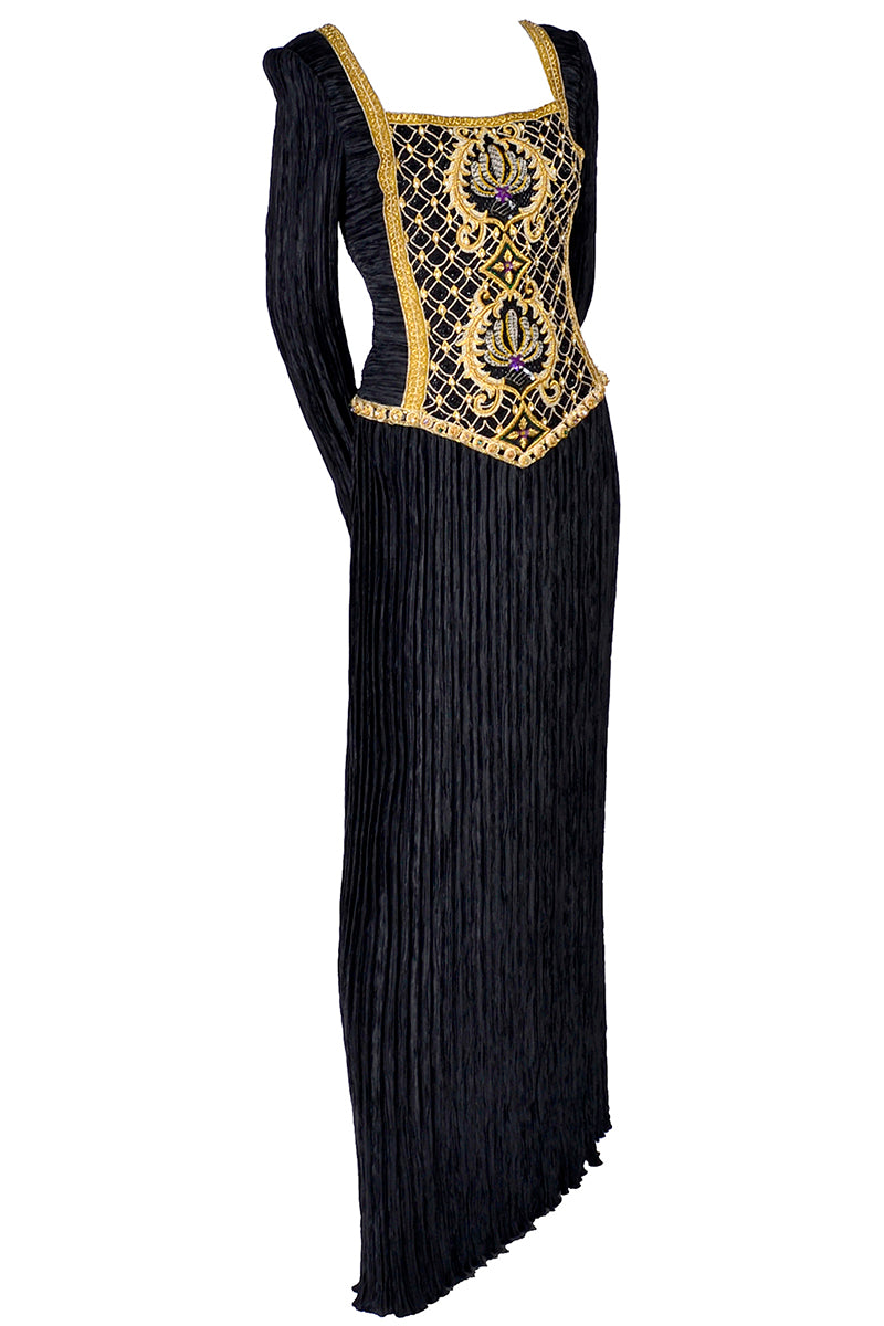 Beaded Mary McFadden Couture Black Dress Metallic Embroidery Modig Beaded Mary McFadden Couture Black Dress Metallic Embroidery Modig