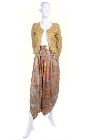 1970's Mary McFadden Couture Vintage Harem Pants & Gold Top