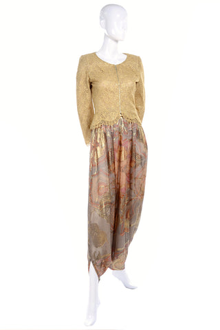 Mary McFadden Couture Vintage Harem Pants & Gold Lace Top
