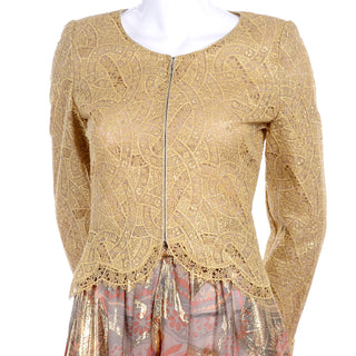 Mary McFadden Couture Vintage Harem Pants & Gold lace Zip Front Top