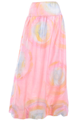 Vintage Mary McFadden Pink Blue Yellow Pastel Watercolor Maxi Bubble Skirt