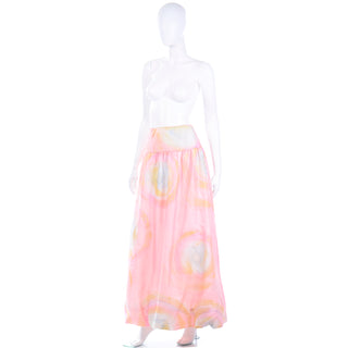 Vintage Mary McFadden Pink Blue Yellow Pastel Watercolor Maxi Bubble Skirt Evening Dress alternative