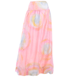Vintage Mary McFadden Pink Blue Yellow Pastel Watercolor Maxi Bubble Skirt hand dyed