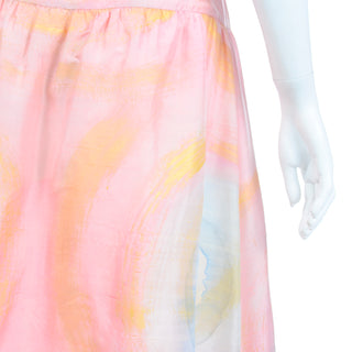 Vintage Mary McFadden Pink Blue Yellow Pastel Watercolor Maxi Bubble Skirt tye dye