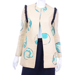 Mary McFadden Vintage Hand Painted Quilted Jacket & black Skirt Outfit