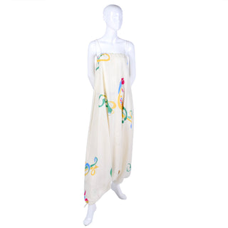 1970's cream silk hand painted harem jumpsuit