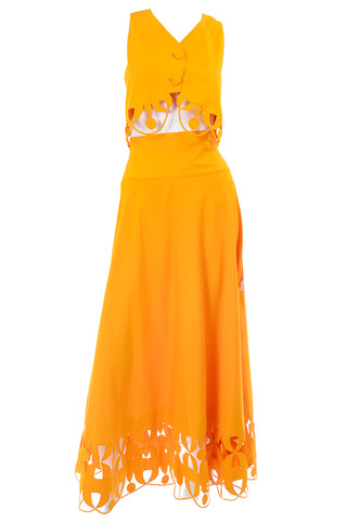 1990s Marigold Orange Yellow Crop Top and Maxi Skirt