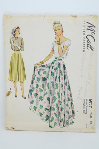 1940s McCall 6927 Vintage Skirt Pattern