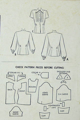 1948 Vintage McCall 7194 Yoke Blouse Sewing Pattern 40s