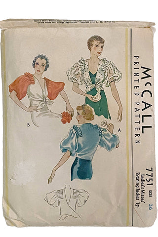 McCall 7751 Vintage Bolero Blouse Unique Sewing Pattern