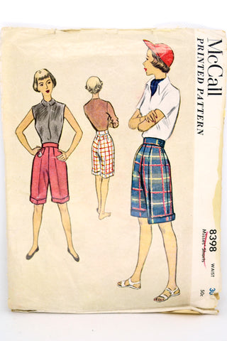 1951 Vintage McCall 8398 High Waisted cuffed Shorts Sewing Pattern
