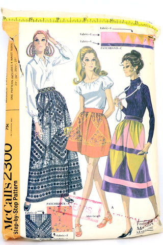 McCalls 2300 Vintage 1970 Patchwork Skirt & Wrap Skirt Sewing Pattern