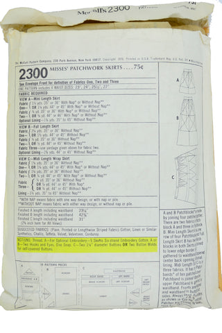 McCalls 2300 Vintage 1970 Patchwork Skirt Sewing Pattern 70s
