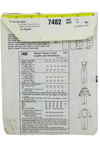 1960s McCalls 7482 Vintage Cocktail Dress Sewing Pattern 60s