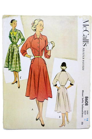 1950s McCalls 8608 Vintage 1951 Dress Sewing Pattern