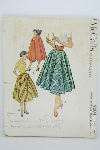 1952 McCalls 9004 Vintage Full Skirt Sewing Pattern W Wide Belt