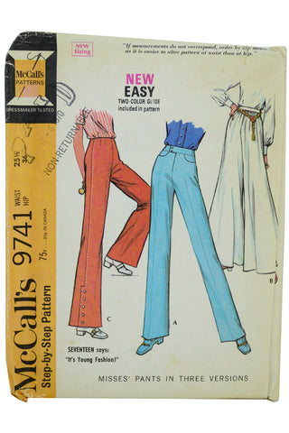 Uncut 1969 Vintage McCalls 9741 Palazzo Bell Bottom & Straight Leg Pants Pattern 1960s