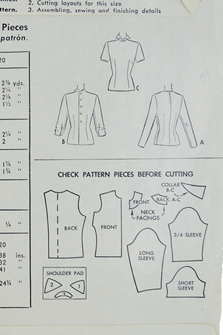 McCall 8236 Vintage 1950 Blouse Sewing Pattern 50s
