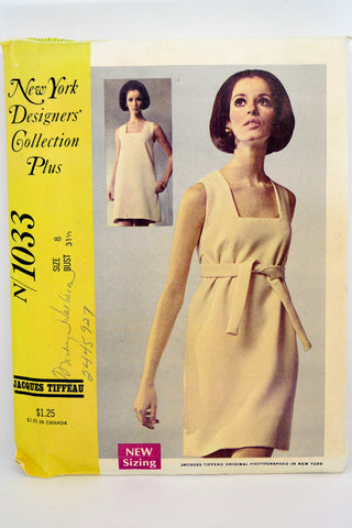 1966 Vintage McCalls 1033 Jacques Tiffeau Designer Mini Dress Pattern