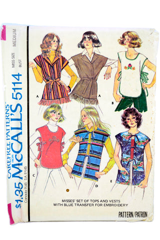 Uncut McCalls 5114 Vintage 1976 Tops & Vests Sewing Pattern 70s