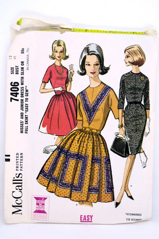 1964 McCall's 7406 Vintage 1960s Dress Sewing Pattern