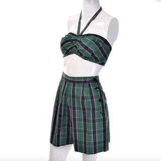 3 pc Dorothy Cox 1950s McMullen Plaid Vintage Playsuit Shorts Halter and Shirt Set