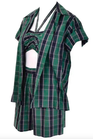 3 pc Dorothy Cox 1950s McMullen Plaid Vintage Playsuit Shorts Halter and Shirt Set