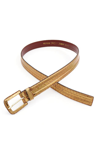 1980s Yves Saint Laurent Gold Metallic Snakeskin Embossed Belt