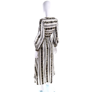 Sheer 1960s Vintage Gold Silver Black Metallic Evening Dress