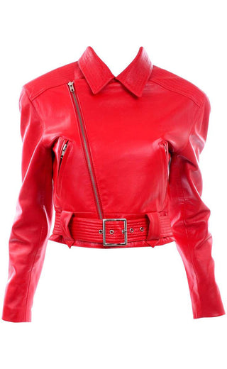 Red Michael Hoban North Beach Leather Vintage Bomber Jacket Racing
