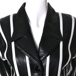 Black Striped Michael Hoban North Beach Vintage Leather Jacket