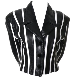 Cropped Michael Hoban North Beach Vintage Black and White Striped Leather Jacket