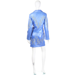 1990s Michael Hoban North Beach Leather Blue Dress & Jacket w Flame Stud Detail 4/6
