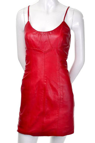 1980's vintage cherry red leather mini dress