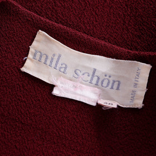 1980s Mila Schon Vintage Burgundy Wool Crepe Coat Dress w Pink Trim Made in Italy