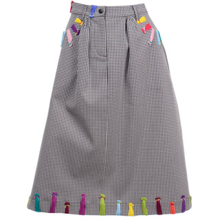 Mira Mikati Black & White Houndstooth Skirt W Colorful Knit Trim w pockets
