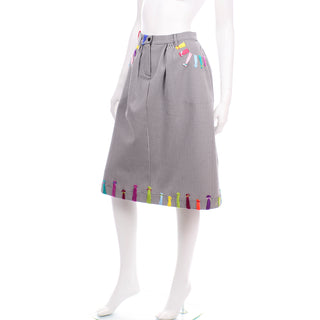 Mira Mikati Black & White Houndstooth Skirt W Colorful Knit Trim 8