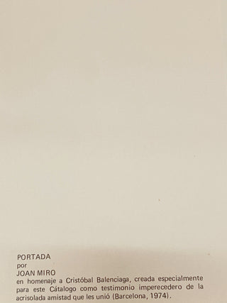 Portada Joan Miro homage to Balenciaga 1974