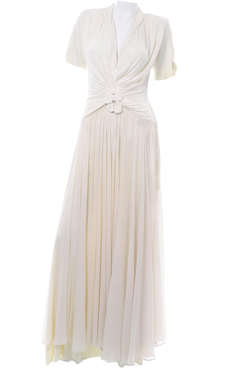 1940s Original by Miss America White Rayon & Silk Evening Dress w/ Bows –  Modig