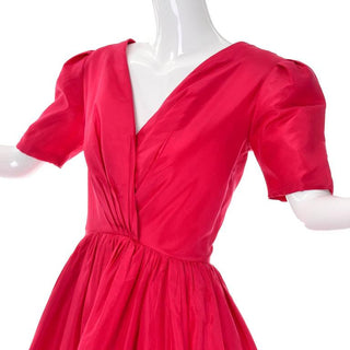 Pleated Oscar de la Renta red silk dress