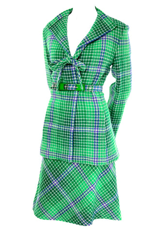 1970s Missoni Vintage Green Plaid skirt suit