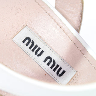 Miu Miu White Ankle Strap Open Toe Shoes With Rhinestones Dressy Heels