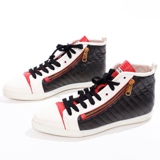 Miu Miu Red White & Black Pointed Toe High Top Nappa Biker Sneakers size 41 womens