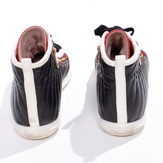 Miu Miu Red White & Black Pointed Toe High Top Nappa Biker Sneakers sz 41
